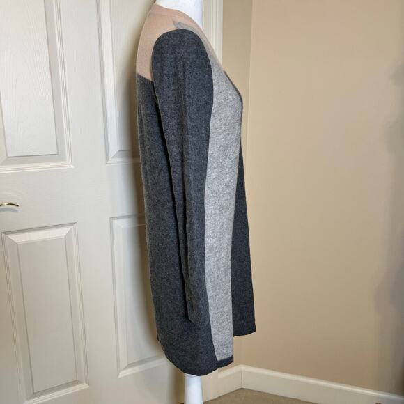 Vince Color Block 100% Cashmere Sweater Dress Long Sleeve Grey Nude Size Small - Picture 3 of 8